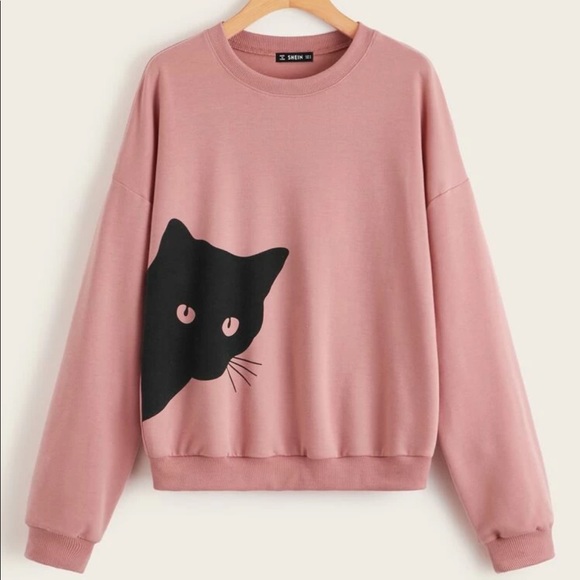 Tops - Cat graphic drop shoulder pullover- size 8/10